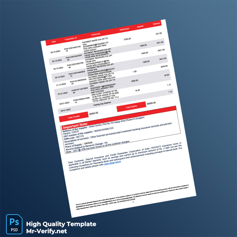 India Airtel Payment Bank Statement Template in Word and PDF formats page 5 India Airtel Payment Bank Statement Template in Word and PDF formats page 5
