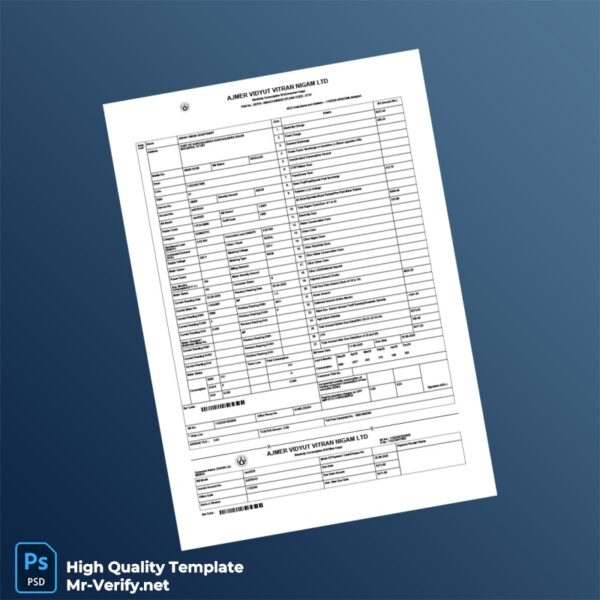 India Ajmer Vidyut Vitran Nigam Ltd Editable Electricity Bill Template in Word and PDF formats India Ajmer Vidyut Vitran Nigam Ltd Editable Electricity Bill Template in Word and PDF formats