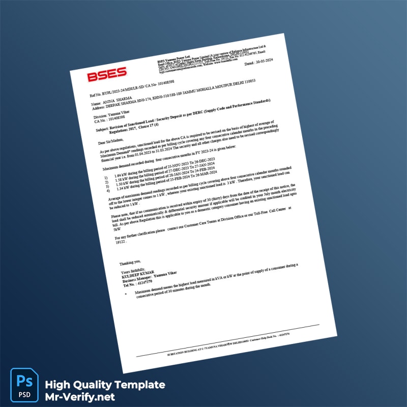 India BSES Yamuna Power Ltd Editable Utility Bill Template in Word and PDF formats page 2 India BSES Yamuna Power Ltd Editable Utility Bill Template in Word and PDF formats page 2