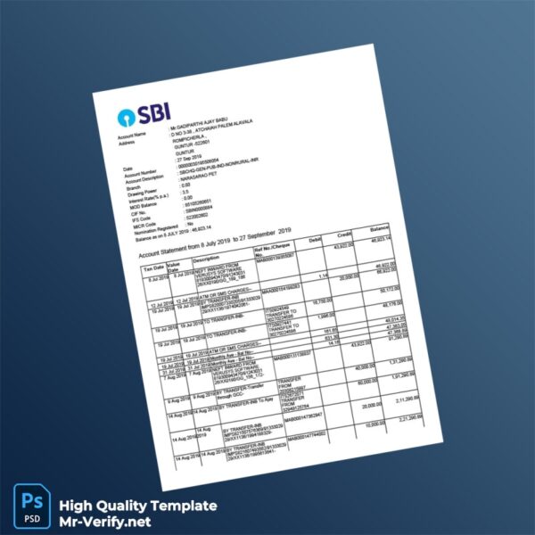 India Bank Account Statement Template in Word and PDF formats India Bank Account Statement Template in Word and PDF formats
