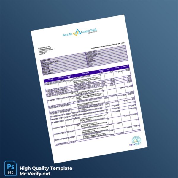 India Canara Bank Statement Template in Word and PDF formats India Canara Bank Statement Template in Word and PDF formats