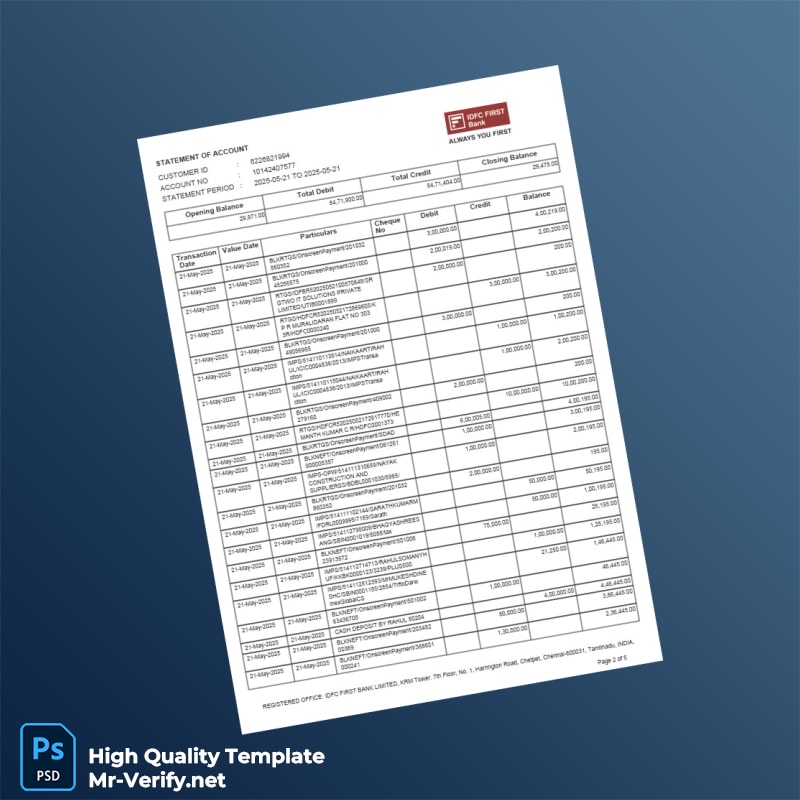 India DFC First Bank Statement Template in Word and PDF formats page 2 India DFC First Bank Statement Template in Word and PDF formats page 2