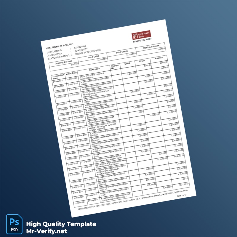 India DFC First Bank Statement Template in Word and PDF formats page 3 India DFC First Bank Statement Template in Word and PDF formats page 3