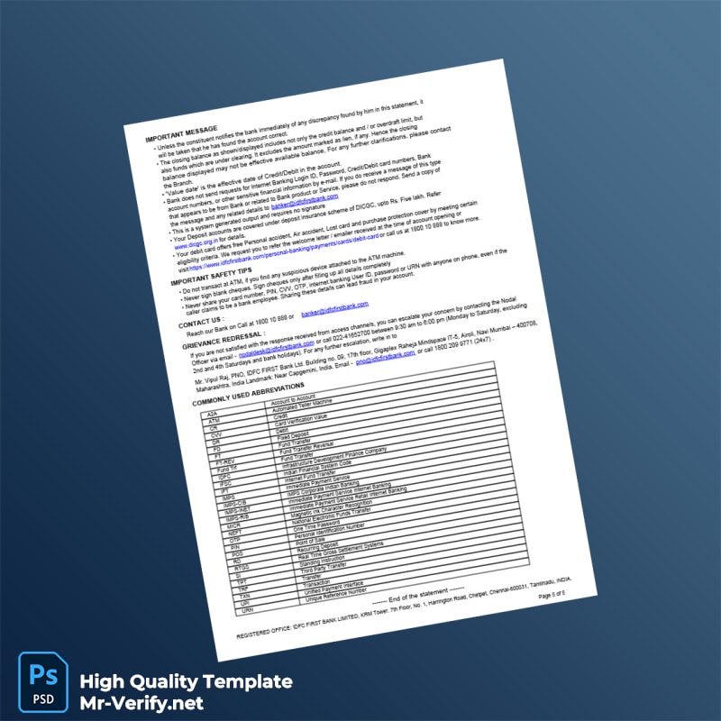India DFC First Bank Statement Template in Word and PDF formats page 5 India DFC First Bank Statement Template in Word and PDF formats page 5