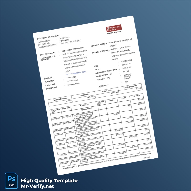 India DFC First Bank Statement Template in Word and PDF formats India DFC First Bank Statement Template in Word and PDF formats