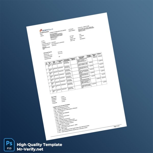 India Document Not Specified Bank Statement Template in Word and PDF formats
