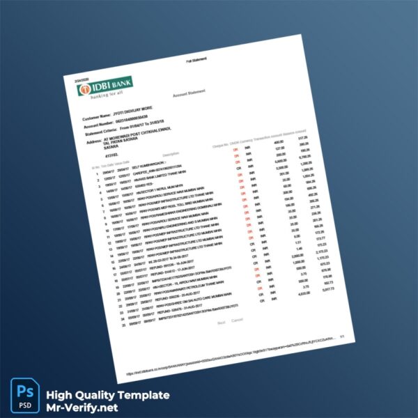 India Editable Bank Statement Template in Word and PDF formats India Editable Bank Statement Template in Word and PDF formats