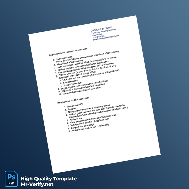 India Editable Company Incorporation Checklist Template in Word and PDF formats India Editable Company Incorporation Checklist Template in Word and PDF formats