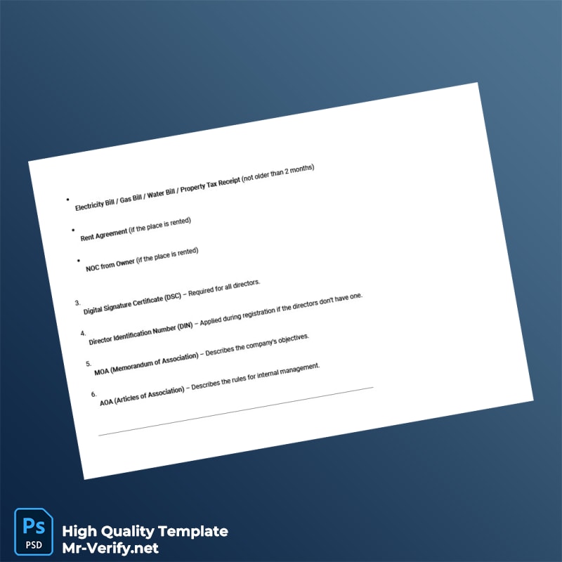 India Editable Company Registration Document Template in Word and PDF formats page 2 India Editable Company Registration Document Template in Word and PDF formats page 2