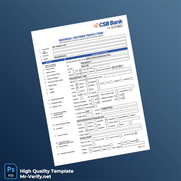 India Editable Individual Customer Profile Form Template in Word and PDF formats India Editable Individual Customer Profile Form Template in Word and PDF formats