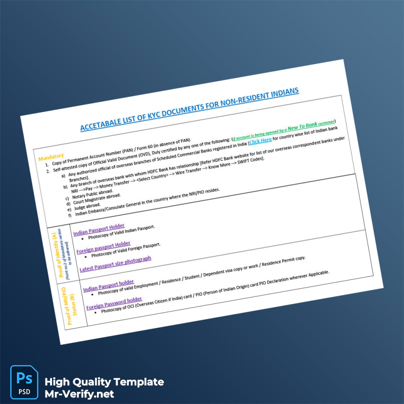 India Editable KYC Documents List for NRIs Template in Word and PDF formats India Editable KYC Documents List for NRIs Template in Word and PDF formats
