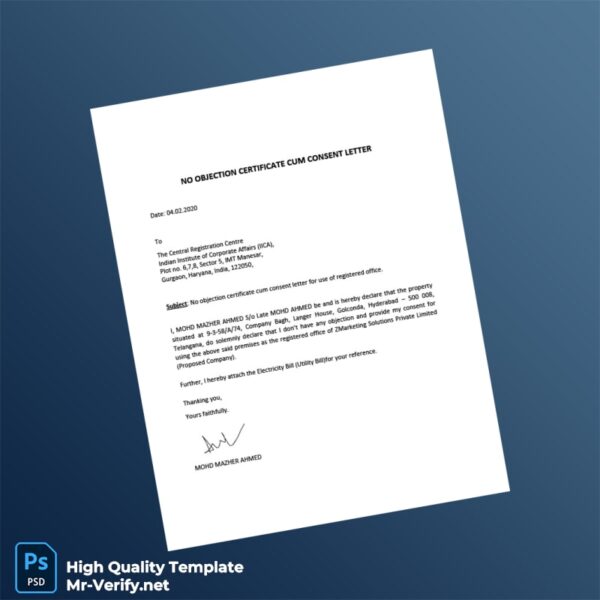 India Editable No Objection Certificate Template in Word and PDF formats India Editable No Objection Certificate Template in Word and PDF formats