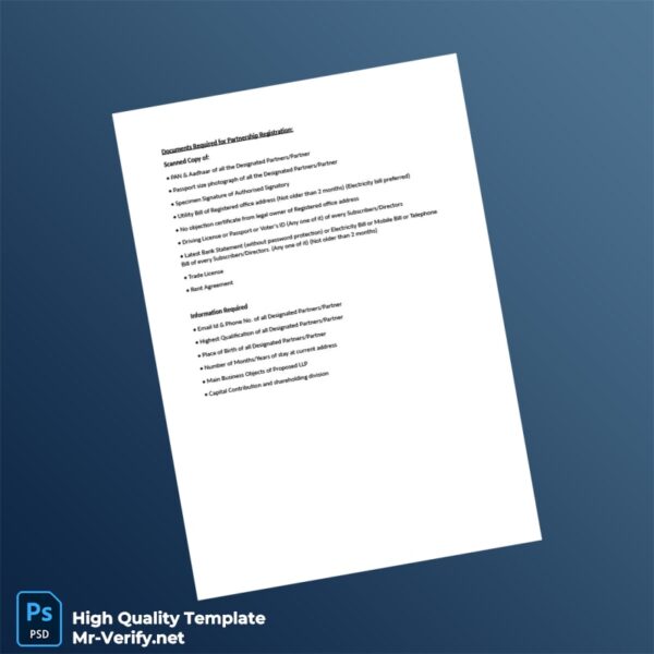 India Editable Partnership Registration Document Template in Word and PDF formats India Editable Partnership Registration Document Template in Word and PDF formats