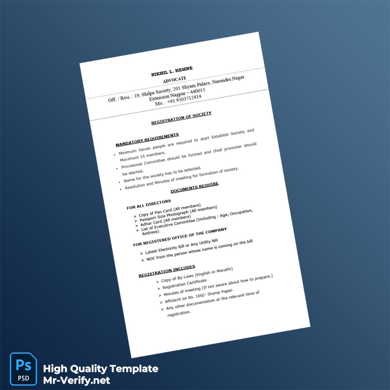 India Editable Society Registration Template in Word and PDF formats India Editable Society Registration Template in Word and PDF formats