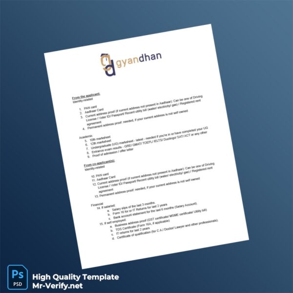 India GyanDhan Editable List of Documents Template in Word and PDF formats India GyanDhan Editable List of Documents Template in Word and PDF formats