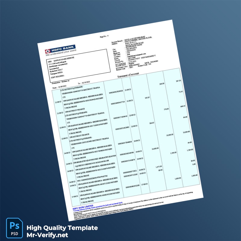 India HDFC Bank Account Statement Template in Word and PDF formats page 4 India HDFC Bank Account Statement Template in Word and PDF formats page 4