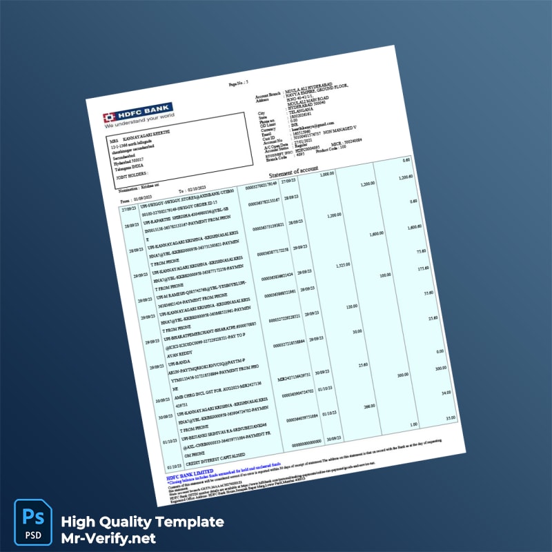 India HDFC Bank Account Statement Template in Word and PDF formats page 5 India HDFC Bank Account Statement Template in Word and PDF formats page 5