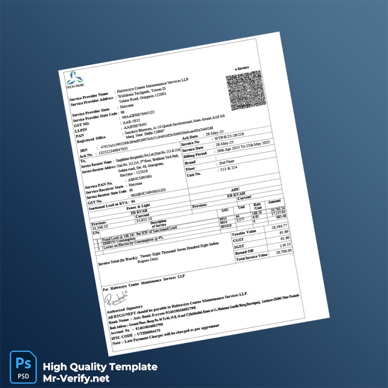 India Halwasiya Center Maintenance Services LLP Editable Electricity Bill Template in Word and PDF formats India Halwasiya Center Maintenance Services LLP Editable Electricity Bill Template in Word and PDF formats