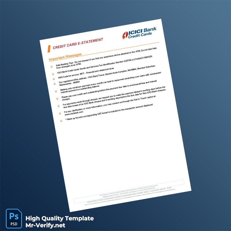 India ICICI Bank Credit Card Statement Template in Word and PDF formats page 2 India ICICI Bank Credit Card Statement Template in Word and PDF formats page 2