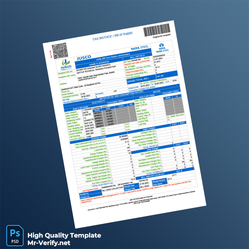 India JUSCO Editable Electricity Bill Template in Word and PDF formats India JUSCO Editable Electricity Bill Template in Word and PDF formats