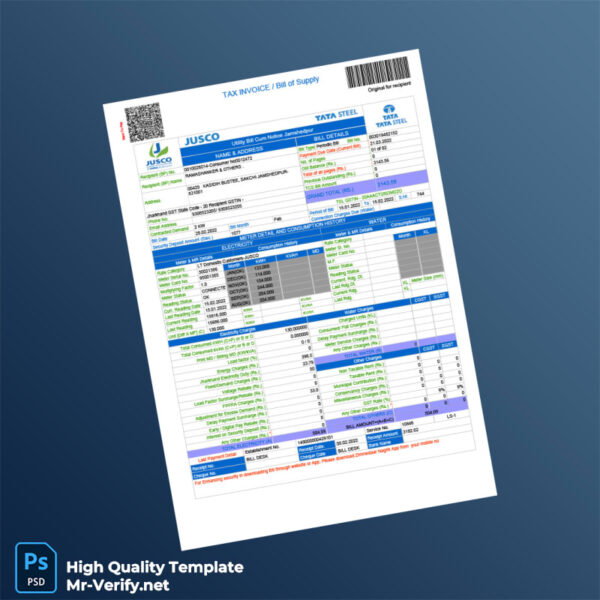 India JUSCO Editable Utility Bill Template in Word and PDF formats India JUSCO Editable Utility Bill Template in Word and PDF formats