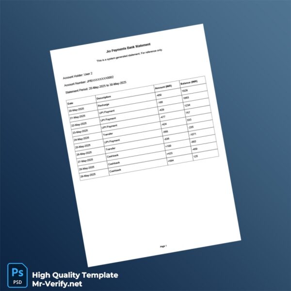 India JioBank Statement Template in Word and PDF formats India JioBank Statement Template in Word and PDF formats
