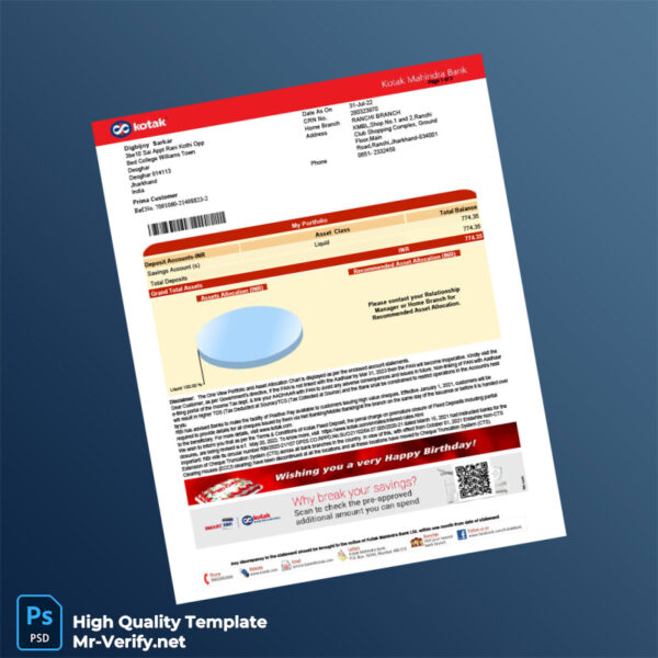 India Kotak Mahindra Bank Bank Statement Template in Word and PDF formats India Kotak Mahindra Bank Bank Statement Template in Word and PDF formats