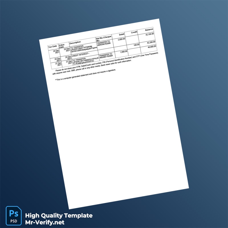 India LOTUS SAVING BANK Account Statement Template in Word and PDF formats page 2 India LOTUS SAVING BANK Account Statement Template in Word and PDF formats page 2