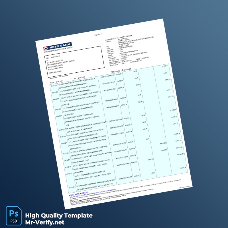 India Mayur Bank Statement Template in Word and PDF formats page 2 India Mayur Bank Statement Template in Word and PDF formats page 2