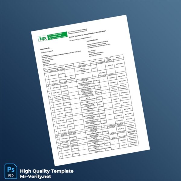 India Oriental Bank of Commerce Account Statement Template in Word and PDF formats India Oriental Bank of Commerce Account Statement Template in Word and PDF formats