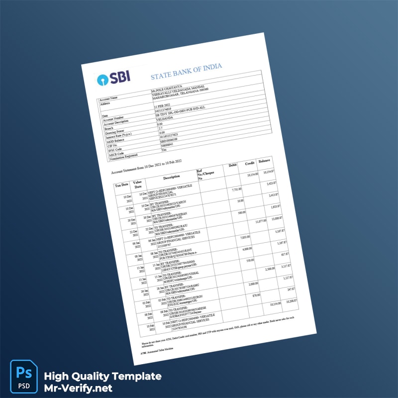 India Pole Chaitanya Bank Statement Template in Word and PDF formats India Pole Chaitanya Bank Statement Template in Word and PDF formats