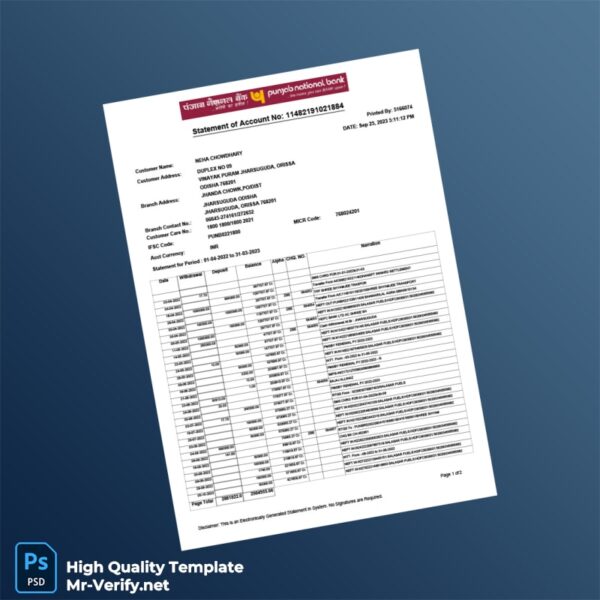 India Punjab National Bank Statement Template in Word and PDF formats India Punjab National Bank Statement Template in Word and PDF formats