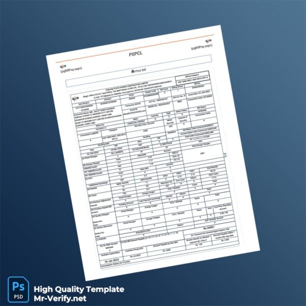 India Punjab State Power Corporation Limited Editable Utility Bill and Payment Receipt Template in Word and PDF formats India Punjab State Power Corporation Limited Editable Utility Bill and Payment Receipt Template in Word and PDF formats