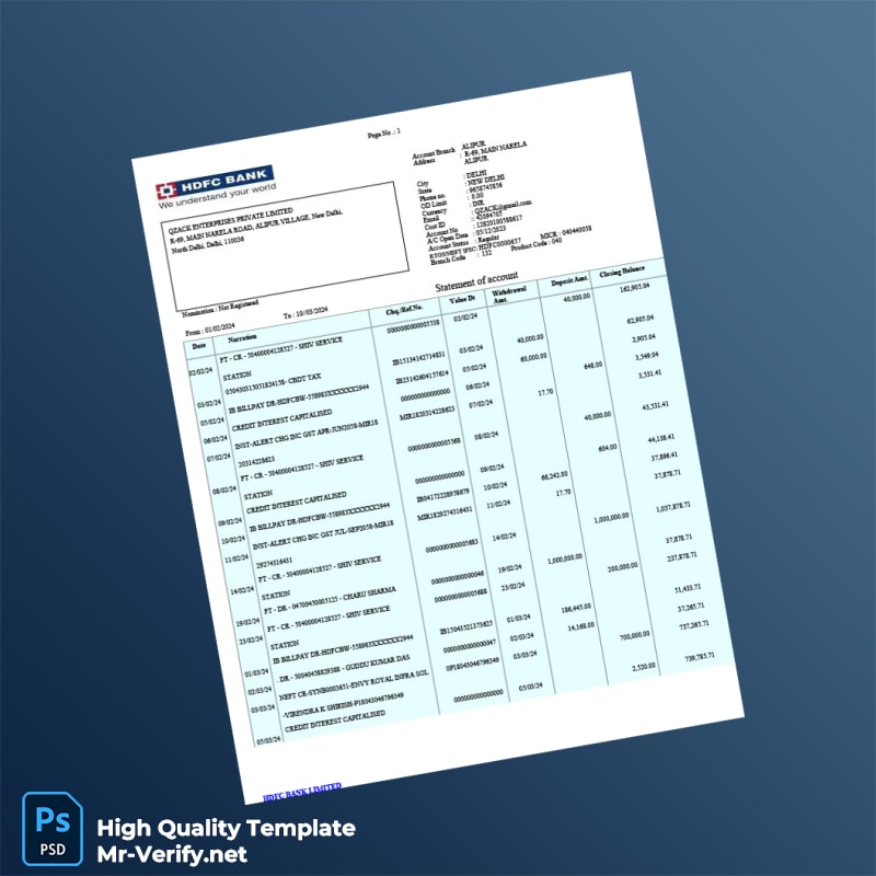 India Qzack Bank Statement Template in Word and PDF formats India Qzack Bank Statement Template in Word and PDF formats