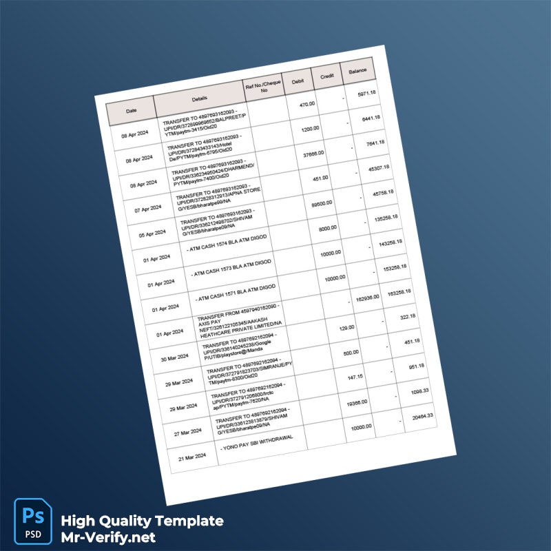 India SBI Account Statement Template in Word and PDF formats page 3 India SBI Account Statement Template in Word and PDF formats page 3