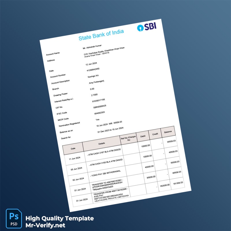 India SBI Account Statement Template in Word and PDF formats India SBI Account Statement Template in Word and PDF formats