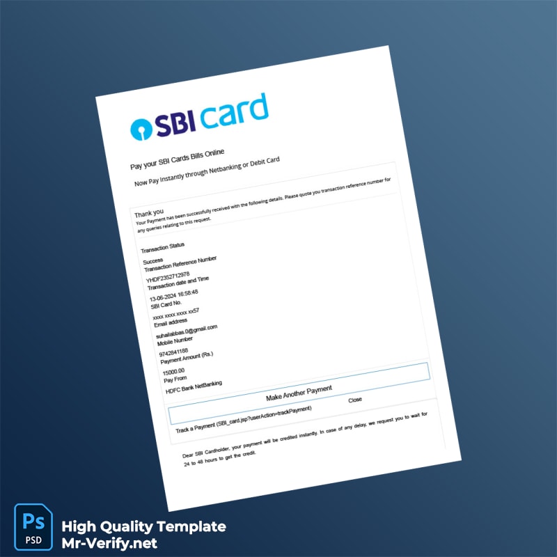 India SBI Card Editable Payment Receipt Template in Word and PDF formats India SBI Card Editable Payment Receipt Template in Word and PDF formats