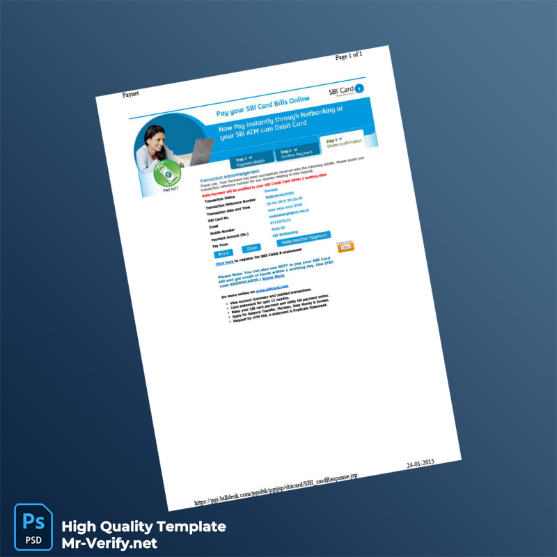 India SBI Editable Payment Acknowledgment Template in Word and PDF formats India SBI Editable Payment Acknowledgment Template in Word and PDF formats