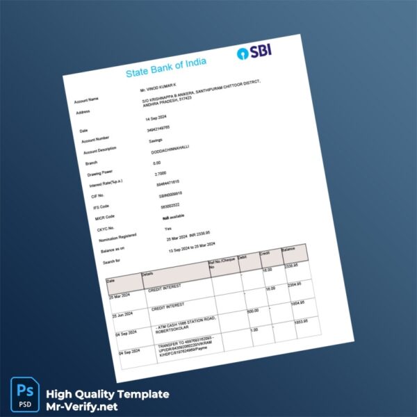 India SBIN Bank Statement Template in Word and PDF formats India SBIN Bank Statement Template in Word and PDF formats