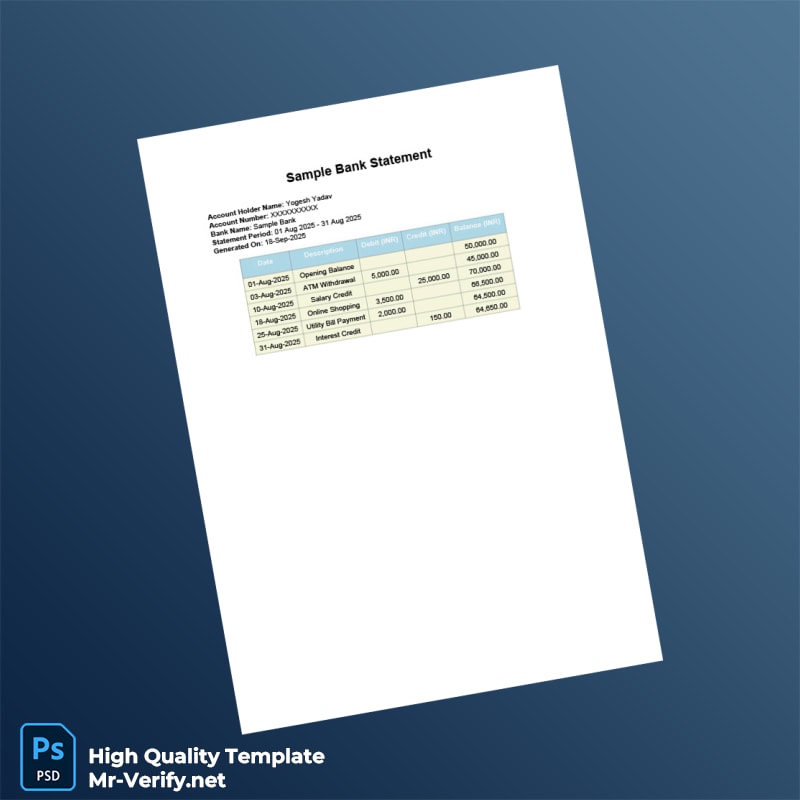 India Sample Bank Editable Bank Statement Template in Word and PDF formats India Sample Bank Editable Bank Statement Template in Word and PDF formats