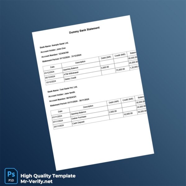 India Sample Bank Ltd Bank Statement Template in Word and PDF formats India Sample Bank Ltd Bank Statement Template in Word and PDF formats