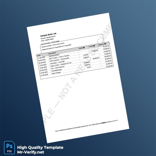 India Sample Bank Statement Template in Word and PDF formats India Sample Bank Statement Template in Word and PDF formats