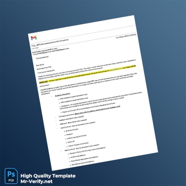 India TCS Editable Documentation Verification Template in Word and PDF formats