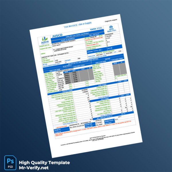 India Tata Steel Editable Electricity Bill Template in Word and PDF formats India Tata Steel Editable Electricity Bill Template in Word and PDF formats