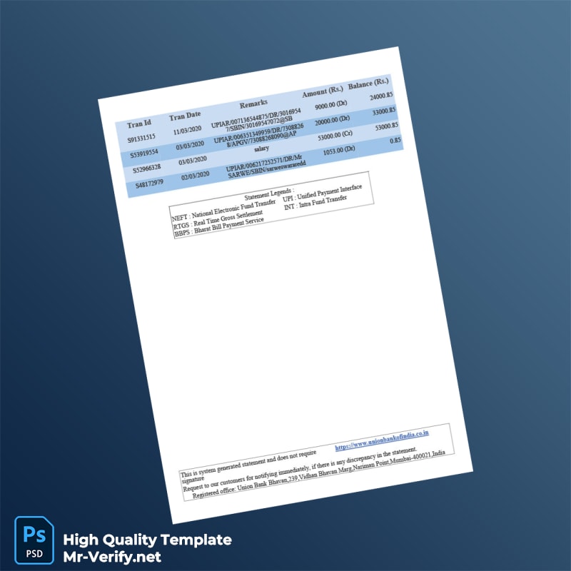 India Union Bank Bank Statement Template in Word and PDF formats page 5 India Union Bank Bank Statement Template in Word and PDF formats page 5