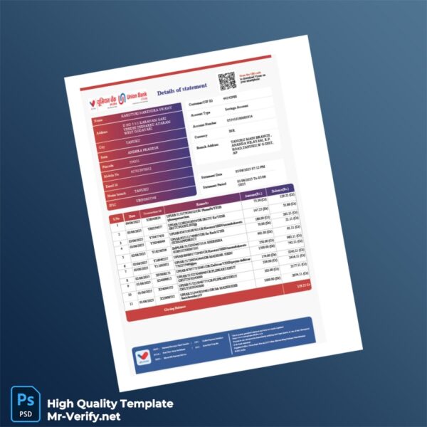 India Union Bank Statement Template in Word and PDF formats India Union Bank Statement Template in Word and PDF formats
