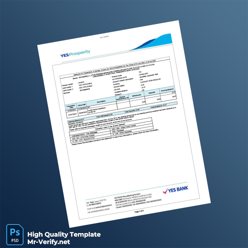 India Yes Bank Statement Template in Word and PDF formats page 3 India Yes Bank Statement Template in Word and PDF formats page 3