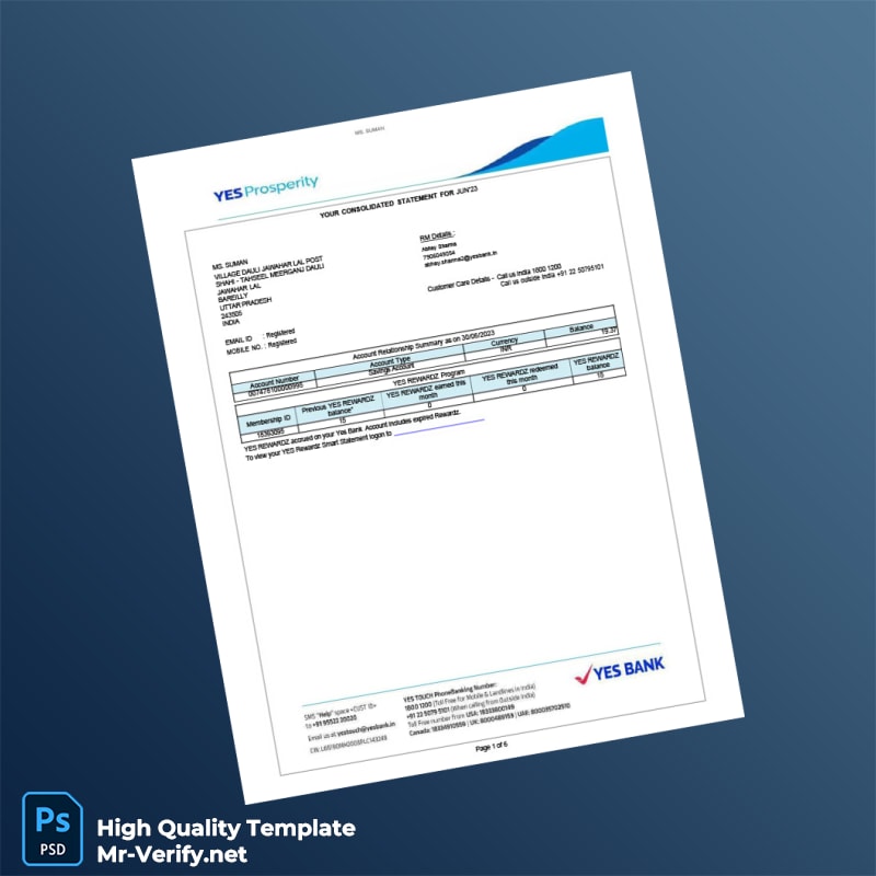 India Yes Bank Statement Template in Word and PDF formats India Yes Bank Statement Template in Word and PDF formats