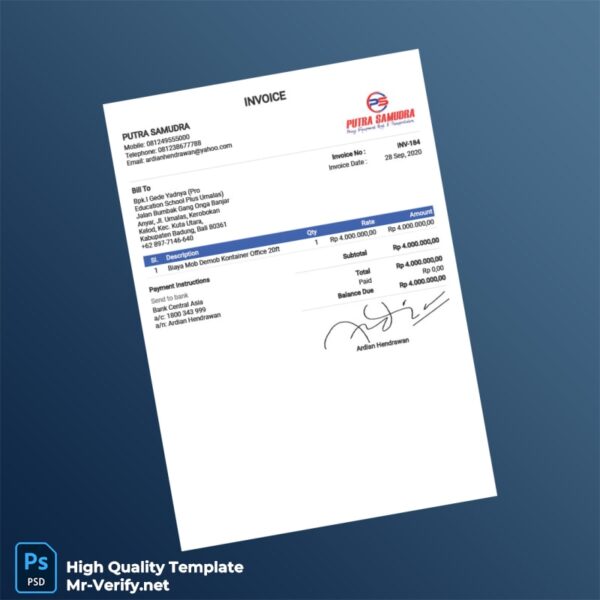 Indonesia Putra Samudra Editable Utility Bills Template in Word and PDF formats Indonesia Putra Samudra Editable Utility Bills Template in Word and PDF formats