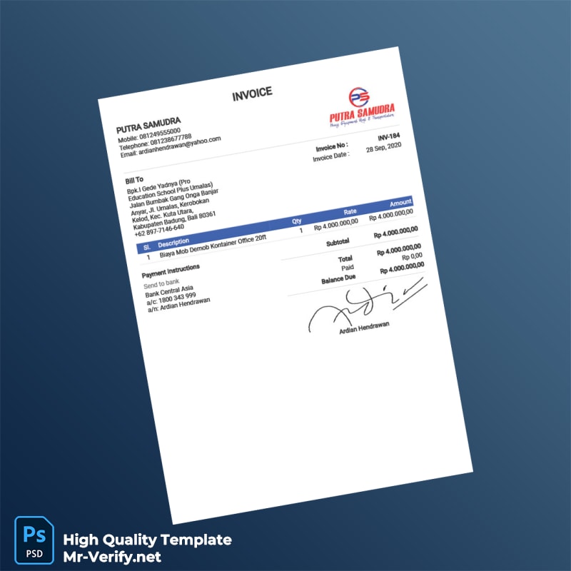 Indonesia Putra Samudra Editable Utility Bills Template in Word and PDF formats Indonesia Putra Samudra Editable Utility Bills Template in Word and PDF formats